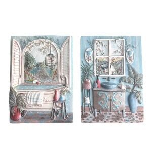 Kate Millen-McRostie New View 3D Resin Bathroom Wall Plaques Set of 2 6.5x4.75